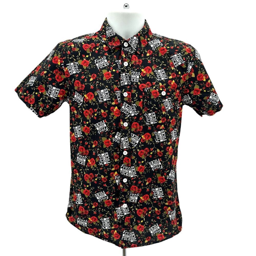 Spencer's Mens Small Shirt Straight Outta F#cks Floral Roses Button Slim Fit